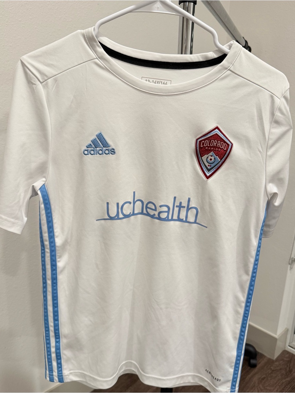 adidas White and Light Blue Colorado Rapids Kids Soccer Top